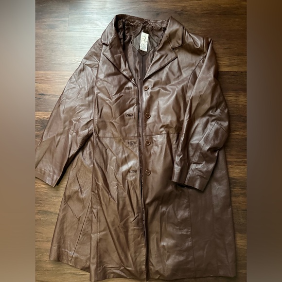Roaman’s Vintage B2 Brown Leather Collared Long‎ Coat - Picture 1 of 3